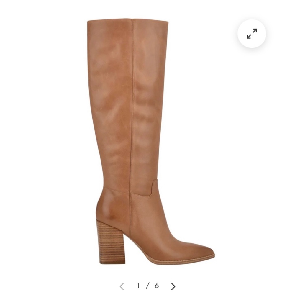 NINE WEST Brixe Medium Natural Tan Leather Tall Heeled Boots